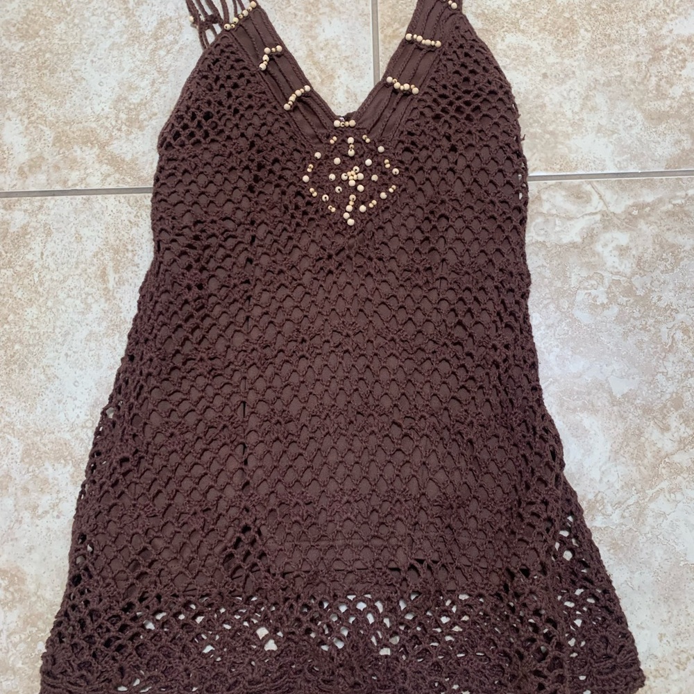 Elegant Brown Crochet Swim Cover-Up
